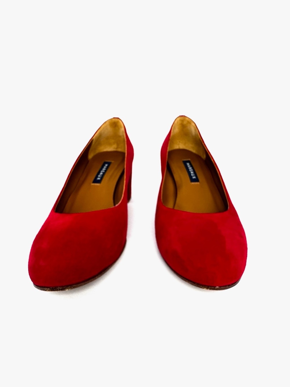 Margaux Red Suede Low Block Heel Pumps